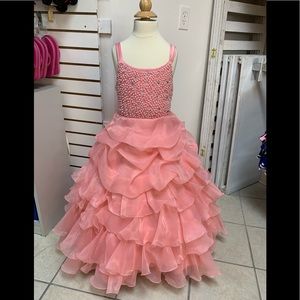 Girls Size 8 Corset Back Lace Up Pink Long Ballgown Pagean Formal Dress NWT